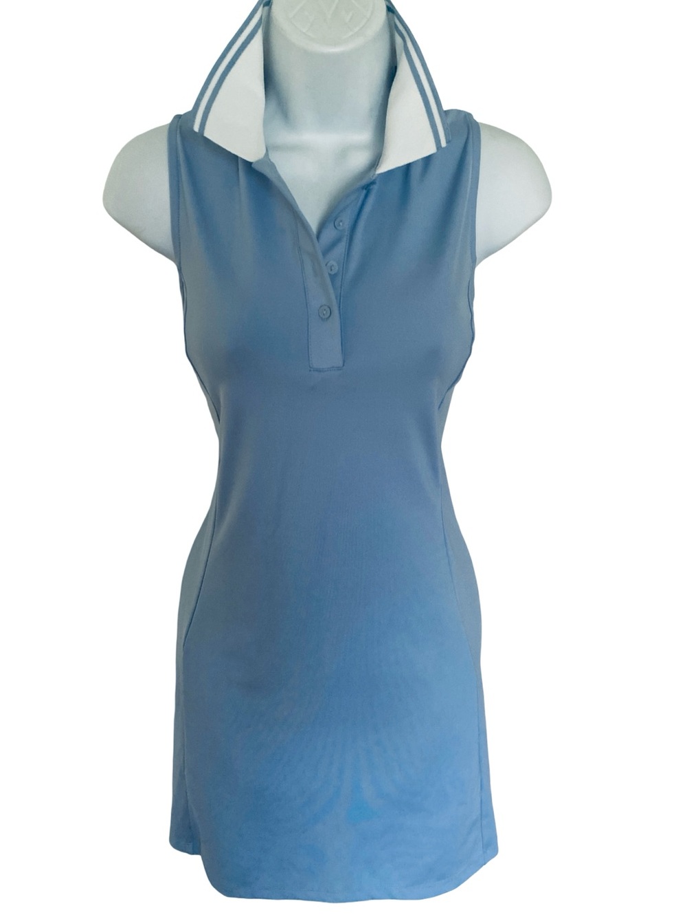 Tommy Bahama Light Blue Sleeveless Polo Dress with White-Trim Collar-S